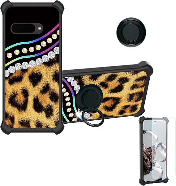 Aroepurt Case Compatible for Kyocera Digno BX3 Phone Case Cover [with Tempered Glass Screen Protector][Hard PC + Soft Silicone][Ring Support] [Colorful Reflect Light] IMDH-ZBW