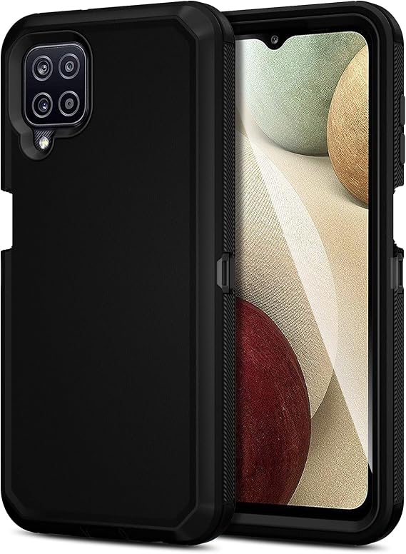 Jiunai for Samsung Galaxy A12 Case Rugged Dual Layer Shockproof Black