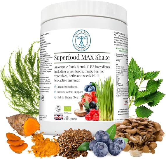 Superfood MAX Shake - 35 Superfoods - Organic Supergreens - 20 Servings - Pure & Vegan - 300g Powder