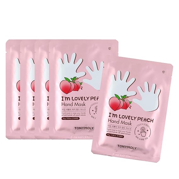TONYMOLY Lovely Peach Hand Mask for Hydrating Dry, Rough Hands, 5 Pack