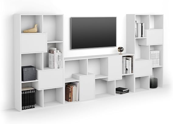 Mobili Fiver, Iacopo, TV wall Unit, Ashwood White with Doors, Made in Italy