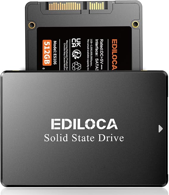 Ediloca SSD 512 GB Internal SSD Hard Drive 2.5 Inch SATA III up to 550 MB/s 3D NAND TLC Compatible with Laptop and PC Desktop (ES106 Black)