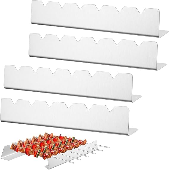 4 Pcs Stainless Steel Skewers Rack - Universal Barbecue BBQ Long Skewers Holder for Grill