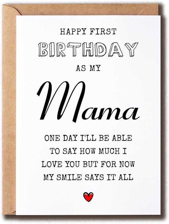Happy First Birthday As My Mama Card - Mom Anniversary Card - Mother Bday Poem Card - Birthday Card For Mama, White