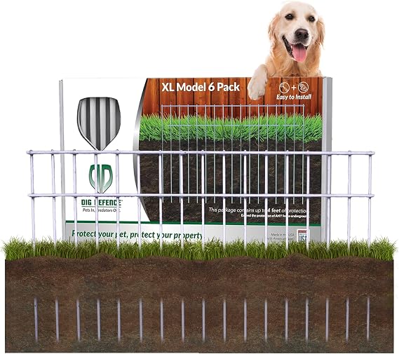 Dig Defence Original Animal Barrier Garden Fence, X-Large, 6 Pack | Decorative Garden Fence, Outdoor No Dig Fence for Dogs and Rabbits, Made in the USA that installs in minutes, 24(L) x 15(H)