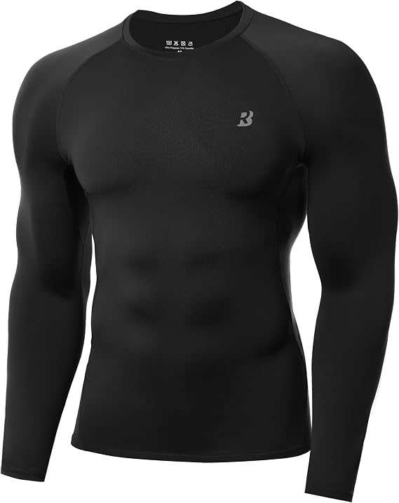Roadbox Men's Compression Top, Long Sleeve Running Base Layer, Quick-Drying