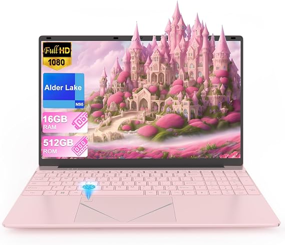 LEEDOW 15.6 Inch Laptop Pink FHD Display 16GB RAM 512GB SSD