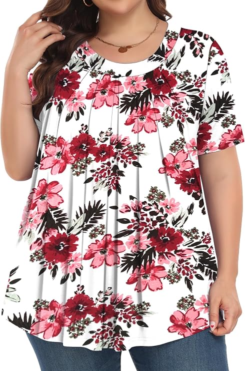 Tencede Plus Size Tops for Women Crew Neck Shirts Short Sleeve Blouses