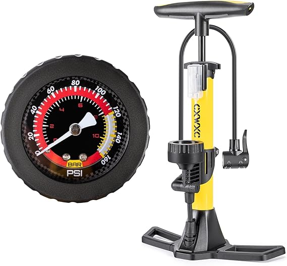 Bike Pump with Pressure Gauge- 160 PSI Bicycle Floor Pump fits Presta & Schrader Valve - Bike Pump with Air Ball Pump Inflator