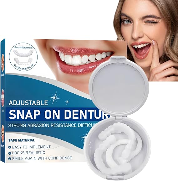 1 Pair Snap on Veneers Den/tures Fake Teeth,Clip in Veneers Teeth,Silicone Reline Den/ture Set,Temporary Vene/ers Te/ETH Top and Bottom Set,Adjustable Snap-On De/ntures,Tooth Repair,Comfortable