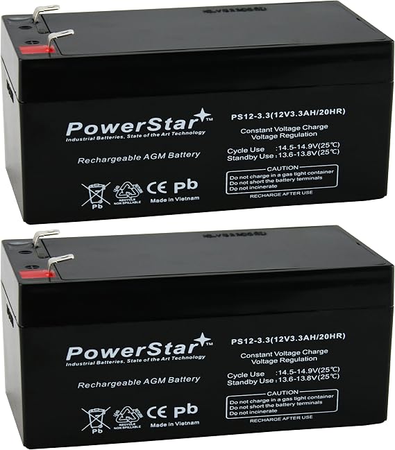 PowerStar 12V 3.3Ah Battery Compatible with UB1234 BP3-12 ES3-12 PW1203-2 Pack