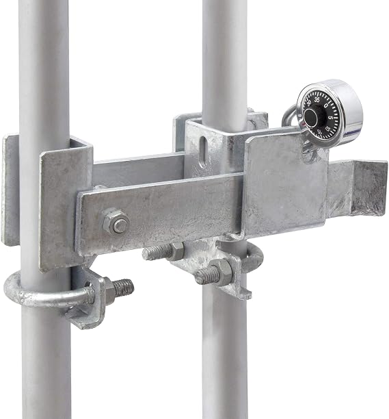 Chain Link Fence Commercial Strong Arm Double Gate Latch for 1-5/8" thru 2" Gate Frames Pipe Sizes. Use this Double Gate Latch Where 2 Gates Swing Together.