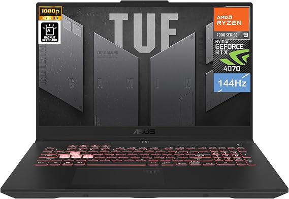 ASUS TUF A15 Gaming Laptop 15.6" LCD Full HD (1920x1080) 144Hz Display | AMD Ryzen 9 7940HS, RTX 4070 8GB, 64GB DDR5 RAM, 1TB PCIe SSD, RGB Backlit KB, Thunderbolt 4, Wi-Fi 6, BT 5.2, Win 11 Pro