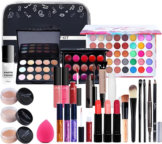 Full Beauty Cosmetics Set, 27 Piece Set, Makeup Kit, Upgrade Cosmetics Set, Makeup Set, Lipstick, Makeup Palette, Eye Shadow Palette, Transparent, Western Style, Portable, Easy to Use, Full Beauty