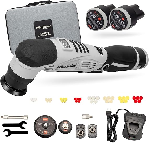 Maxshine Professional Mini Cordless Polisher (M0312 V2) Kit - Portable, Lightweight (1.93 lbs), 6-Speed DA/Rotary Polisher for Auto Detailing, Scratch & Swirl Repair, Paint Protection, Gloss & Shine