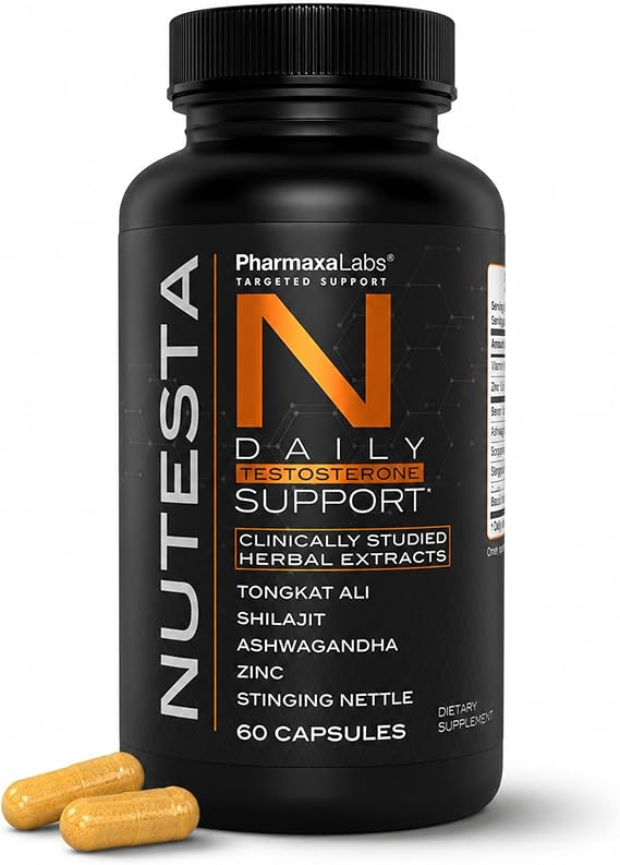 Men's Support Supplement - Ashwagandha, Zinc, Boron, Tongkat Ali Root, Stinging Nettle, Black Pepper & Shilajit Gum - 60 Capsules