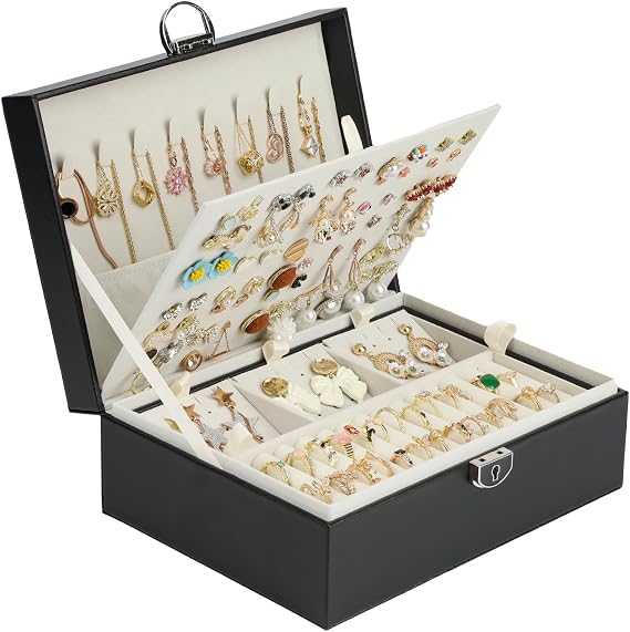 BOOVO Large Jewelry Boxes For Women (Black, 4 layer)