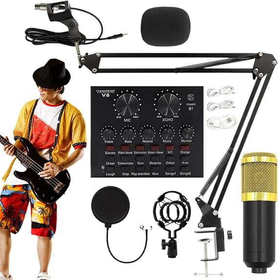 Condenser Microphone Set Streaming Sound Card Mike Stand Recording Studio