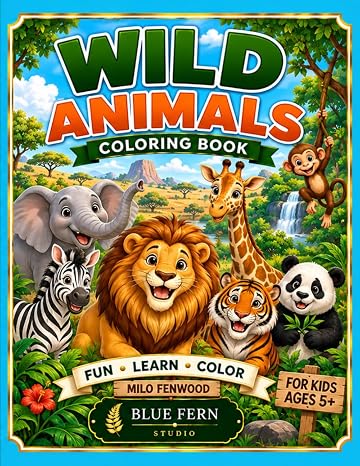 Cute Wild Animals Coloring Book: Cute Wild Animals Coloring Book (Blue Fern Studio - Big & Easy Coloring Collection)