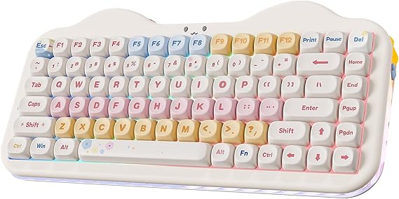 YUNZII C75 Cute 75% Wireless Mechanical Keyboard (Beige, Milk Switch) | Creamy Cake Keyboard, BT5.0/2.4G/USB-C, Hot-Swap, NKRO, PBT MOA Keycaps,5500mAh RGB Gasket Mount for Mac/Win/Gaming/Office