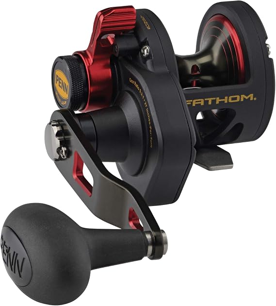 Penn Fishing Fathom Lever Drag Conventional Fishing Reel, Black Gold, 10XN (FTH10XNLD)