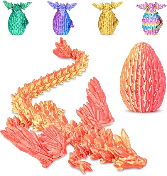 Winged Dragon Inside Surprise Egg Fun Collectible Toy Gift for Kids and Adults, 3D Printed Fantasy Dragon Ideal for Christmas Easter Birthdays and Holiday Decorations (Orange Red, Medium)