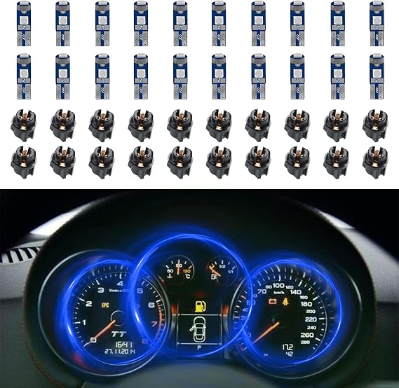 20PCS T5 LED Lights for Car Dashboard, Dashboard Bulbs, T5 37 74 LED Bulb with Twist Lock Socket, Car Accessories Bright Light for Instrument Cluster Dashboard Panel Gauge Indicator (Blue)