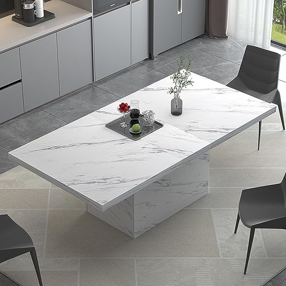 HSH Dining Table Modern Rectangle Kitchen Dinner Table 180cm White Marble