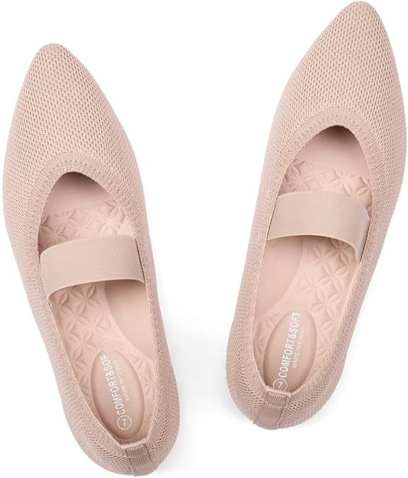 Frank Mully Womens Knit Flats Pointed-Toe Shoes with Elastic Straps Ballerina Flat Shoes for Women Dressy