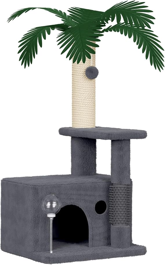 Cat Tree Tower 90cm for Indoor Cat Climbing Frame with Scratching Post, Hideout & Interactive Toy (Darkgrey)