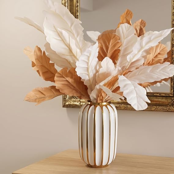Briful Gold Plated Lantern Ceramic Vase Home Decor Creative Design Porcelain Decorative Flower Vase 11.02'' White Ceramic Vases for Wedding Anniversary Decoration