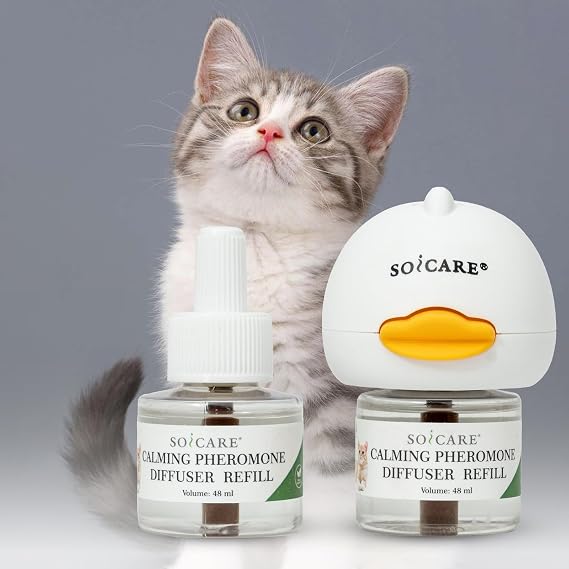Cat Pheromones Calming Diffuser, Cat Anxiety Relief Calming Diffuser, Pheromone Diffuser to Calm Multi Cats,Basic Kit (1 Diffuser & 2 x 48ml Refills) for 50 Days Calming Cat Treats