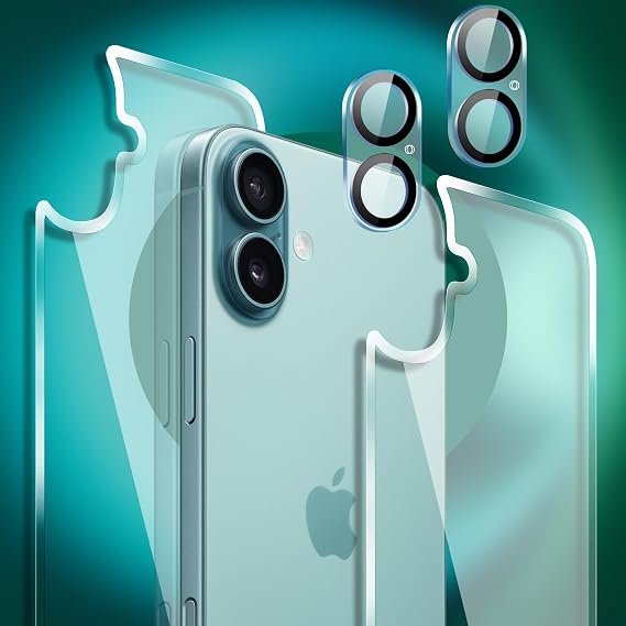 for iPhone 16 Back Glass Protector and Camera Lens Protector[2+2Pack], iPhone 16 Camera Lens Protector and Back Screen Protector Rear Tempered Glass (6.1 inch)
