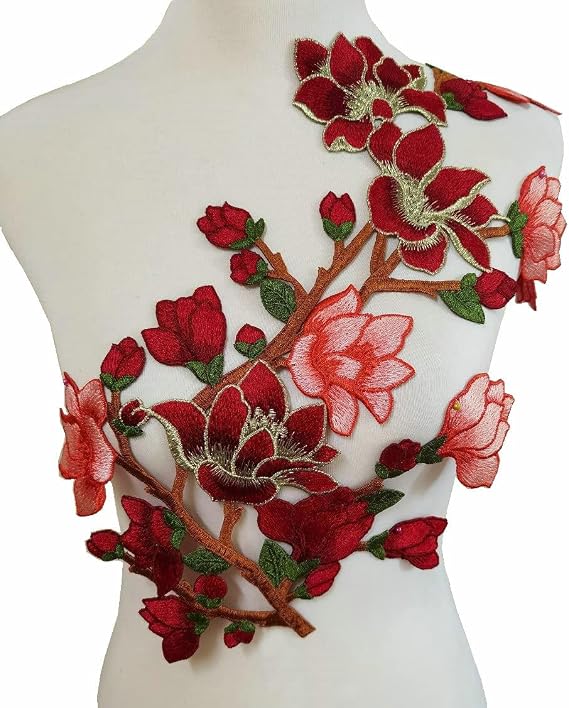 1pcs Red Flower Embroidered Patches Sew On Iron On Accessories