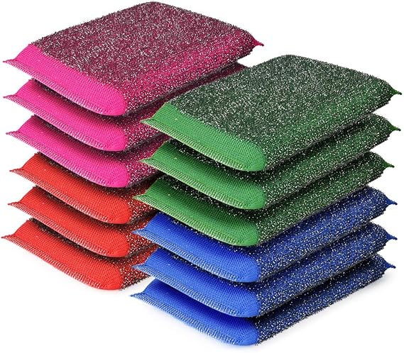 NiceGo Dish Wash Sponge, Multi-Use Heavy Duty Scrub for Dishwashing, Kitchen Sponge for Hard Surface Tools (Pack of 12) (Red+Pink+Blue+Green)