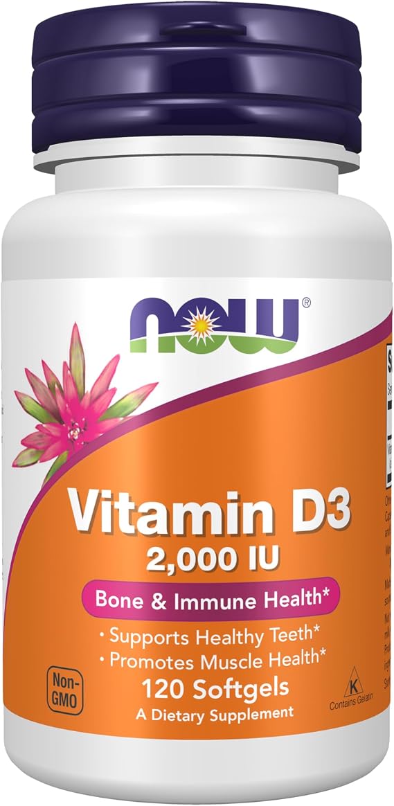 NOW Supplements, Vitamin D-3 2,000 IU, Structural Support*, 120 Softgels