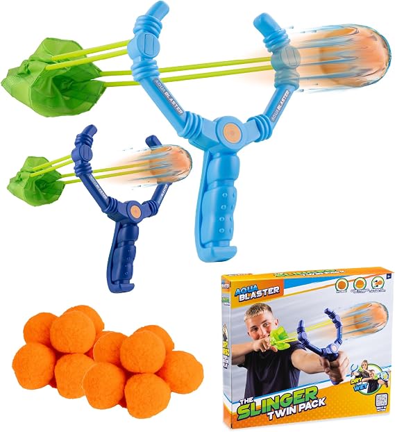 Aqua Blaster Slinger Twin Pack Water Fight Toy With Water Splash Balls | Garden Water Toy, Water Balloon Game, Outdoor Summer Play for Kids, Beach Game