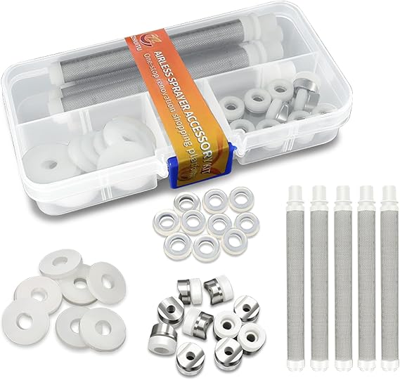 Airless Paint Sprayer Gaskets Seal Tip Gaskets Nylon Flat Spacers Silicone Gaskets Replace 246453 Compatible with Graco Airless Paint Spray Gun Filter Airless Sprayer Accessories 35Pcs