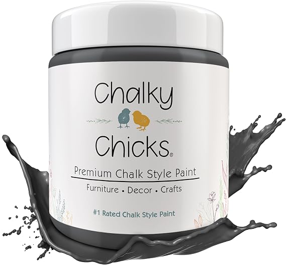 Chalky Chicks 16 Fl Oz Matte Gun Metal Gray (Dark Gray) Chalk Paint for Furniture Without Sanding - No Prep Furniture Paint No Sanding All in One for Crafts, Walls, Cabinet, Metal, Dresser, Farmhouse