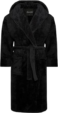 MICHAEL PAUL Dressing Gowns for Men | Super Soft Snuggle Hooded Dressing Gown in Grey Navy Black | Men's Warm and Cozy Fleece Nightwear Robe | Gifts for Him