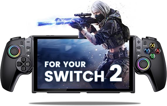 HELLCOOL Switch Pro Controller for Switch 2,Controller for Handheld Grip with Hall Effect Joystick,One-Piece Switch Joy Con 2 with Turbo/Programmable/6-Axis/Vibration/RGB
