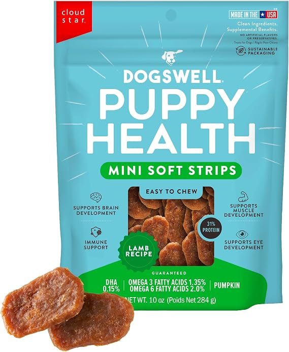 DOGSWELL Lifestage Puppy Treats Mini Soft Strips Lamb, 10 oz. Bag