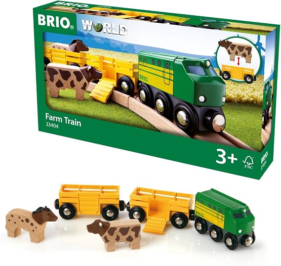 BRIO World Farm Train Set - 5-Piece FSC-Certified Accessories - Works with All Wooden Railway Sets - Includes Engine, Horse, Cow & Livestock Cars - Fun Play for Kids Ages 3 & Up