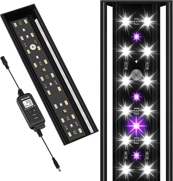 8-Inch LED UVB Reptile Light with Auto On/Off & Preset Day-Night Cycle Dimming, 4 UVI Modes Fixture Controller, 8W Aluminum UVA UVB Lamp for Bearded Dragons, Turtles & Snakes, 6500K
