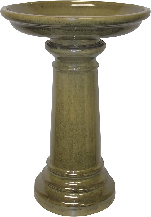 Gardman Sun Pottery Ceramic Bird Bath, Light Green