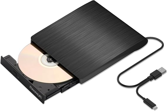 External DVD Drive USB 3.0 & USB-C CD/DVD Burner Ultra Slim Portable DVD±RW Player Reader Disk Drive for Laptop Desktop PC Mac OS Mac MacBook Pro/Air Windows 11/10/8/7 Linux Black