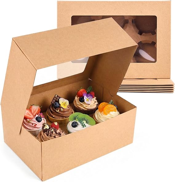 HANSGO 6 Count Cupcake Boxes,6 PCS Cupcake Containers with Window