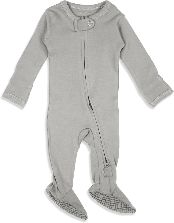 Organic 2-Way Zipper Footie in Light Gray