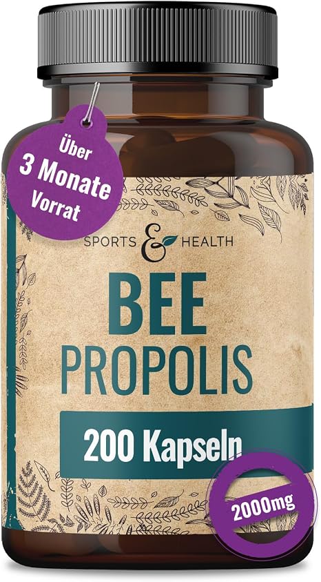 Bee Propolis Capsules Pack of 200 High Dose 2000 mg - Made from 5:1 Extract