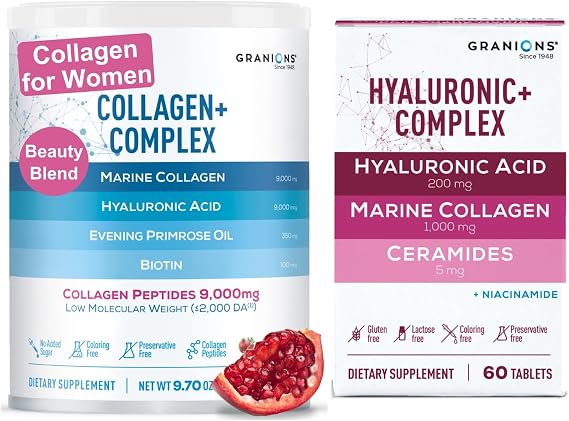 Granions Marine Collagen Pomegranate Powder and Collagen Hyaluronic Complex Beauty Bundle